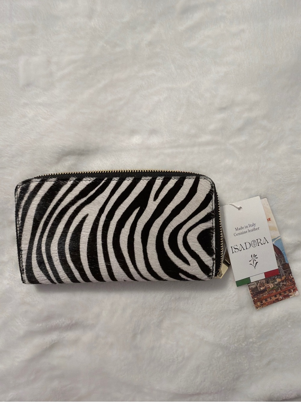 Isadora Zebra Print Leather Zip Wallet - Black & White